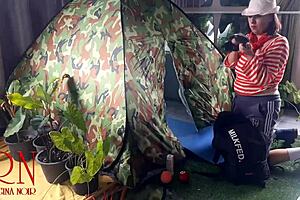 Stranger pounds nudist lady pussy at nature camp