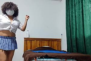 Busty mature student uniform flashes natural tits teasingly