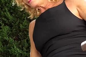 Sexy Blonde Mature Teacher Masturbates Wet Shaved Pussy Outdoors