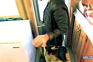 skinny big-titted raven lane rips clothes, dildos her shaved pussy in rv