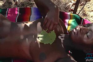 Shasta Wonder strips big natural ebony tits outdoors 🔥🌳😍 milf model tease vibes 💦🍈