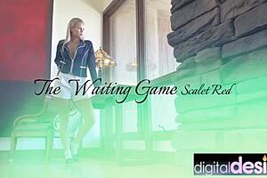 Glam scarlet red plays waiting game fingering wet shaved pussy pov
