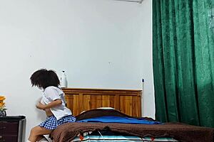 Busty mature student uniform flashes natural tits teasingly