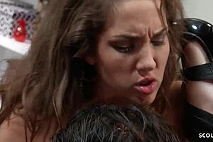 young couple grabs skinny teen for wild old young ffm creampie threesome