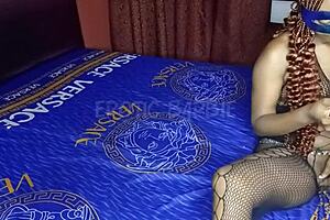 momma bear oils up her tasty ebony twat fingering solo for your tongue