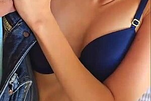 Infiel wears husband's favorite blue lingerie for creampie