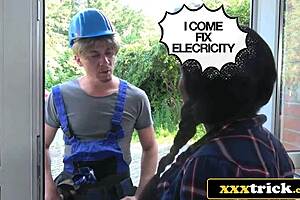 Frustrated Ebony Housewife Jai James Deepthroats Pervy Handyman Cock