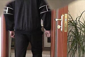 Sexy blonde milf wife calls neighbor to kitchen while husband away for doggy pussy fuck on bed