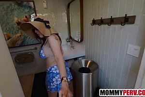 stepmom slurping stepsons cock in public restroom... you spying?