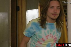 little asian stepsister lulu chu spots stepbro stroking to busty milf stepmom