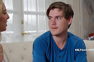 blonde wife feels slutty blowing young babysitter's cock sloppy