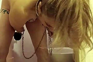 french maid slave chained toilet flashing dildo humiliation