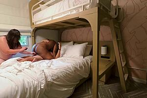 Threesome shares hotel bunk bed