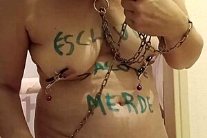 french maid slave chained toilet flashing dildo humiliation