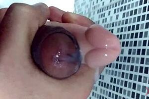 condom breaks during intense sex toy male cumshot explosion!