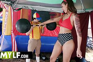 damn that extra tall milf bouncin wild in the bounce house trailer