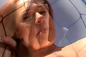 brunette milf slut takes threesome anal gaping with deepthroat handjob and fishnet heels fingering