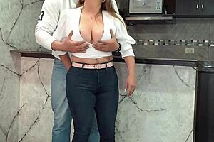 bored hot latina milf blows me at home then i drill her curvy pussy and she slurps cum from busted condom!