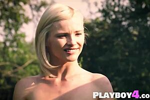 Petite blonde model Zazie undresses outdoors to reveal her natural petite body and small tits