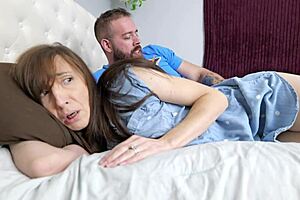 Stepson sneaks in, rips clothes, fucks stepmom hard and creampies her bed.