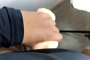 condom breaks during intense sex toy male cumshot explosion!