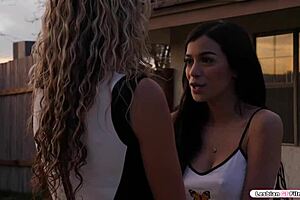 milf grinds wet pussy on brunette's huge tits 😍👅💦