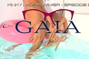 kinky blonde milf anal gaping poolside, drinks piss from squirting ass fuck mouthful