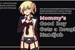 mommy's good boy endures her rough dominating handjob moans