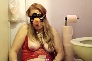 Humiliated French Maid Slave Chained In Body Suit Licks Toilet In Public!