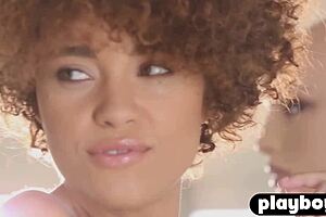 Curly ebony model strips sexy body tease small tits 🔥🍑