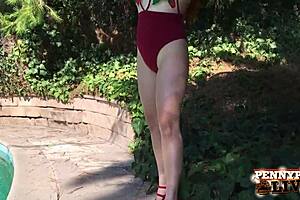 white redhead pawg penny pax spits on her dildo before fucking those big natural tits hard