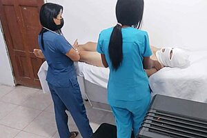 Slutty Latina nurses seduce ebony patient for hospital homemade sex romp