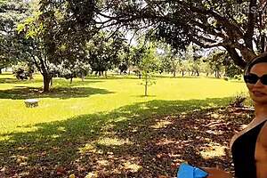 outdoor anal slut spreads juicy brazilian ass, pees after monster cock creampie