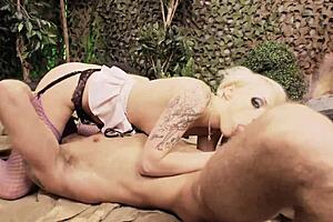 Farrah Fox Sucks Soldier's Cock Clean After Shaved Pussy Gets Army Fucked Hard