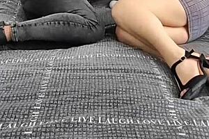 French mature stockings beauty seduces transsexual underwear play?