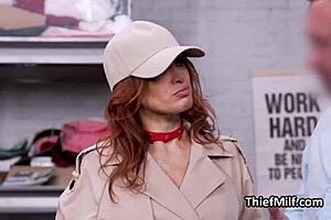 Wanna see this BDSM milf thief gag on mall cop's cock?