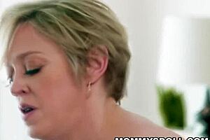 Ashlyn spies on camming stepmom then gets aroused by strapon play.