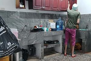 wanna see this busty ebony maid masturbate in kitchen?