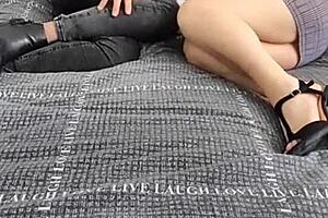 French mature stockings beauty seduces transsexual underwear play?