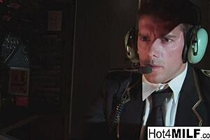 i can't resist blowing this flight attendant's big fake tits