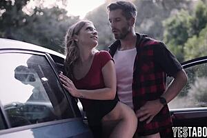 STRANDED BLONDE HITCHHIKER MILF FUCKS HUGE COCK OUTDOORS