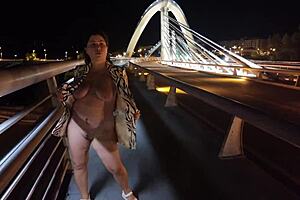 Luscious Milf Flashes Big Natural Tits Puffy Nipples No Bra Panties Bridge