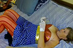 Granny America fingered hard and fucked to squirting orgasm