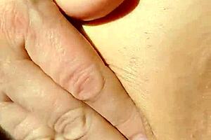 Horny mature wife spreads shaved wet cunt wide