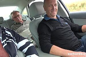 Dirty dads hunt street whores for hardcore car fucks