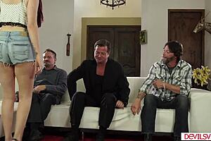 milf joins stepdaughters for 3-guy mmf hardcore fuckfest