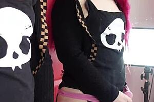 redhead tranny pinky explodes mirror cum in emotional solo shemale masturbation