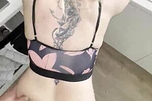 Step son rams pretty fat amateur mommy's wet kitchen pussy with huge cock tattooed beauty.