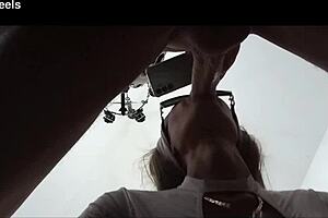 milf sneaks quick blowjob huge cock explodes cum in glasses mouth