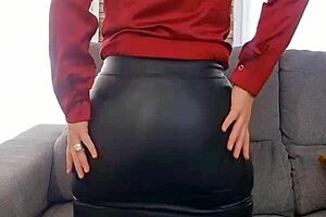 mature beauty teases her fat ass in tight leather skirt pov